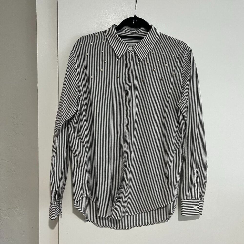 Rails White & Gray Striped Button Down Top With A… - image 1